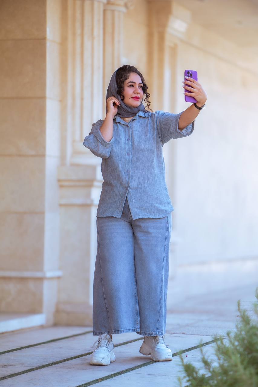 شلوار جین شافل قد ۹۰ طوسی